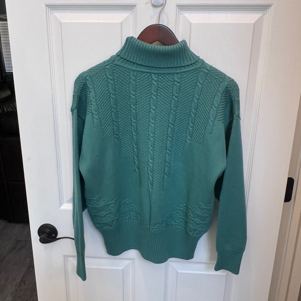 Vintage Bogner Teal Wool/Acrylic Cable Knit Turtleneck Sweater LIKE NEW Sz M - Picture 2 of 10